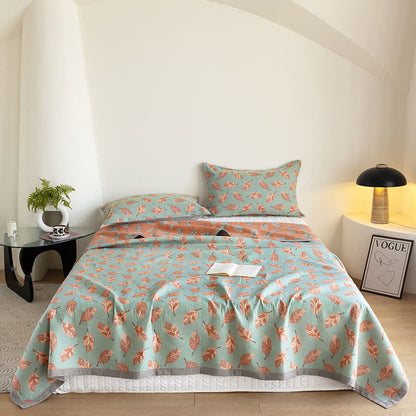 Pure Cotton Leaf Print Quilt | Soft Gauze Fabric | Queen Size with Pillowcases