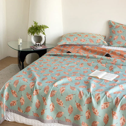 Pure Cotton Leaf Print Quilt | Soft Gauze Fabric | Queen Size with Pillowcases