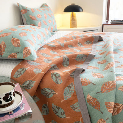 Pure Cotton Leaf Print Quilt | Soft Gauze Fabric | Queen Size with Pillowcases