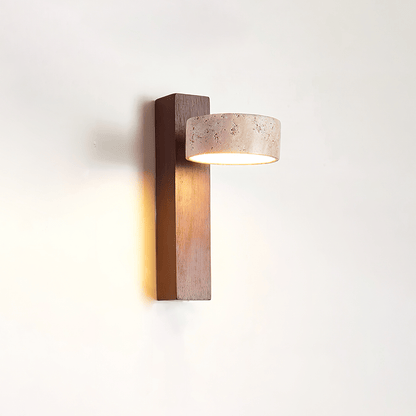 Grove Beam Wall Lamp | Yellow Travertine, Wood, Acrylic | Wall Mount