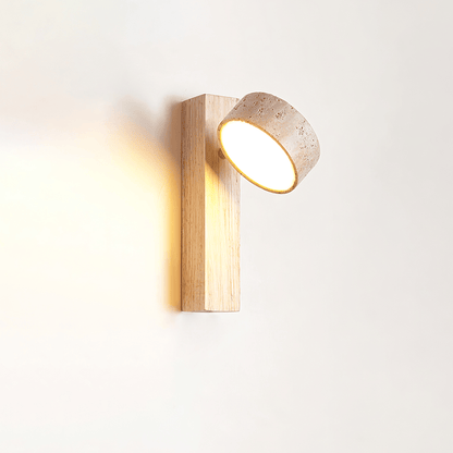 Grove Beam Wall Lamp | Yellow Travertine, Wood, Acrylic | Wall Mount