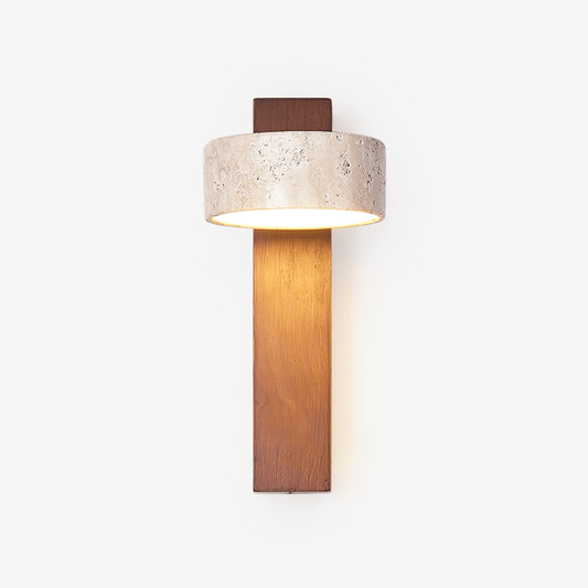Grove Beam Wall Lamp | Yellow Travertine, Wood, Acrylic | Wall Mount