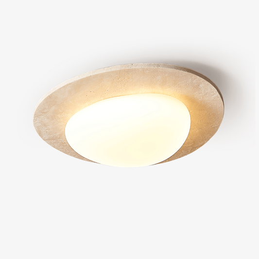 Aurora Stone Ceiling Light | Yellow Travertine | White Shade
