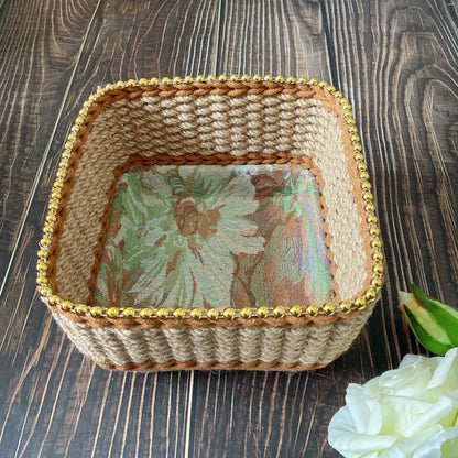 Vintage Floral Hand-woven Storage Basket | Hemp Rope | Set of 2