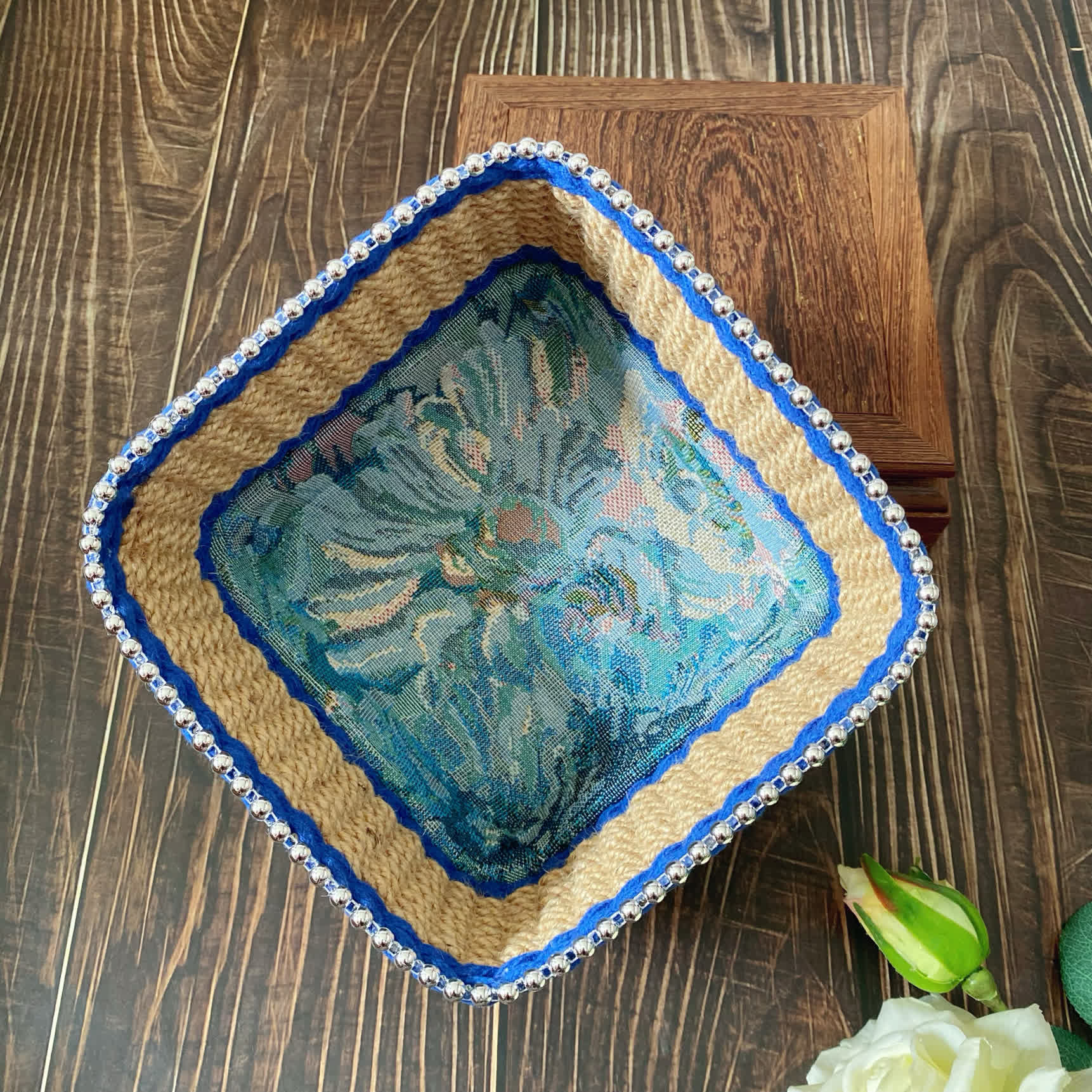 Vintage Floral Hand-woven Storage Basket | Hemp Rope | Set of 2