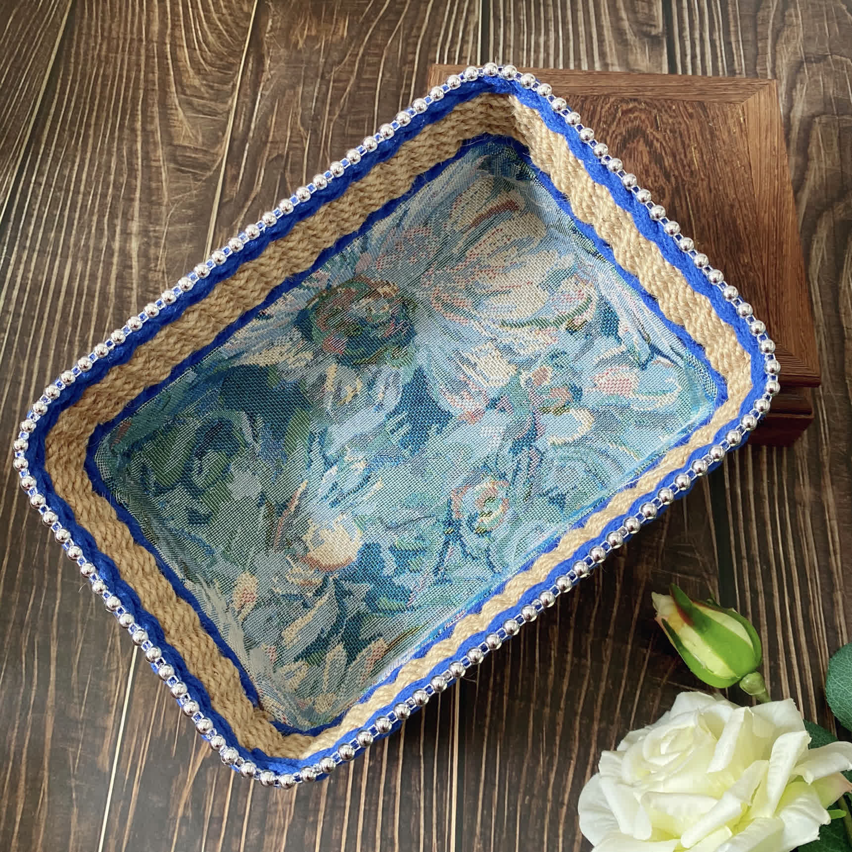 Vintage Floral Hand-woven Storage Basket | Hemp Rope | Set of 2