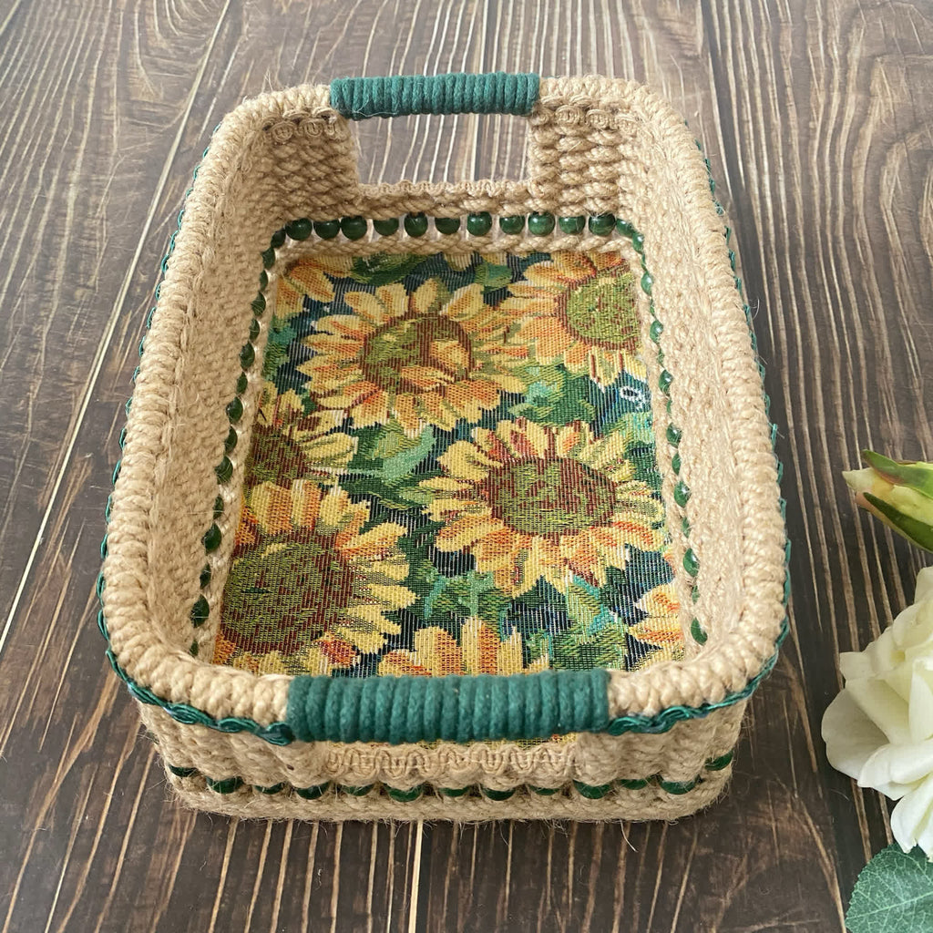 Handmade Sunflower Storage Basket | Hemp Rope | Medium Size