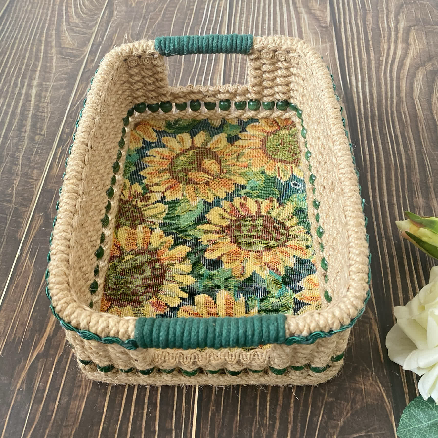Handmade Rural Sunflower Storage Basket