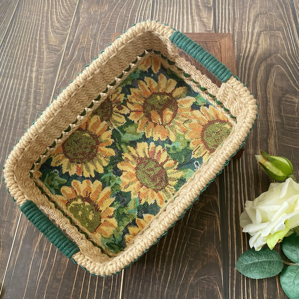 Handmade Sunflower Storage Basket | Hemp Rope | Medium Size