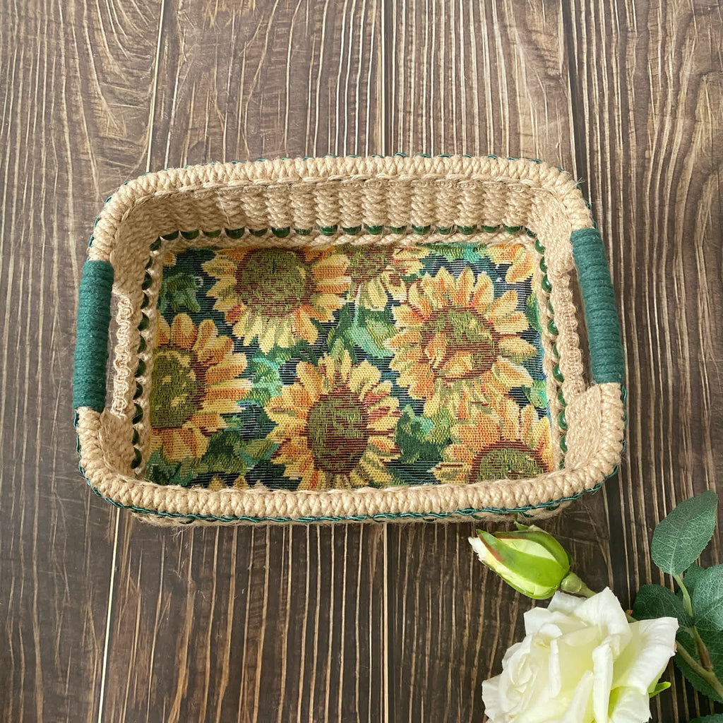 Handmade Sunflower Storage Basket | Hemp Rope | Medium Size