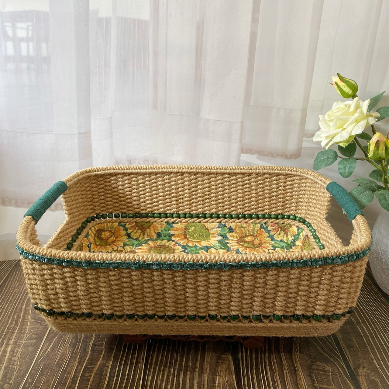Handmade Rural Sunflower Storage Basket