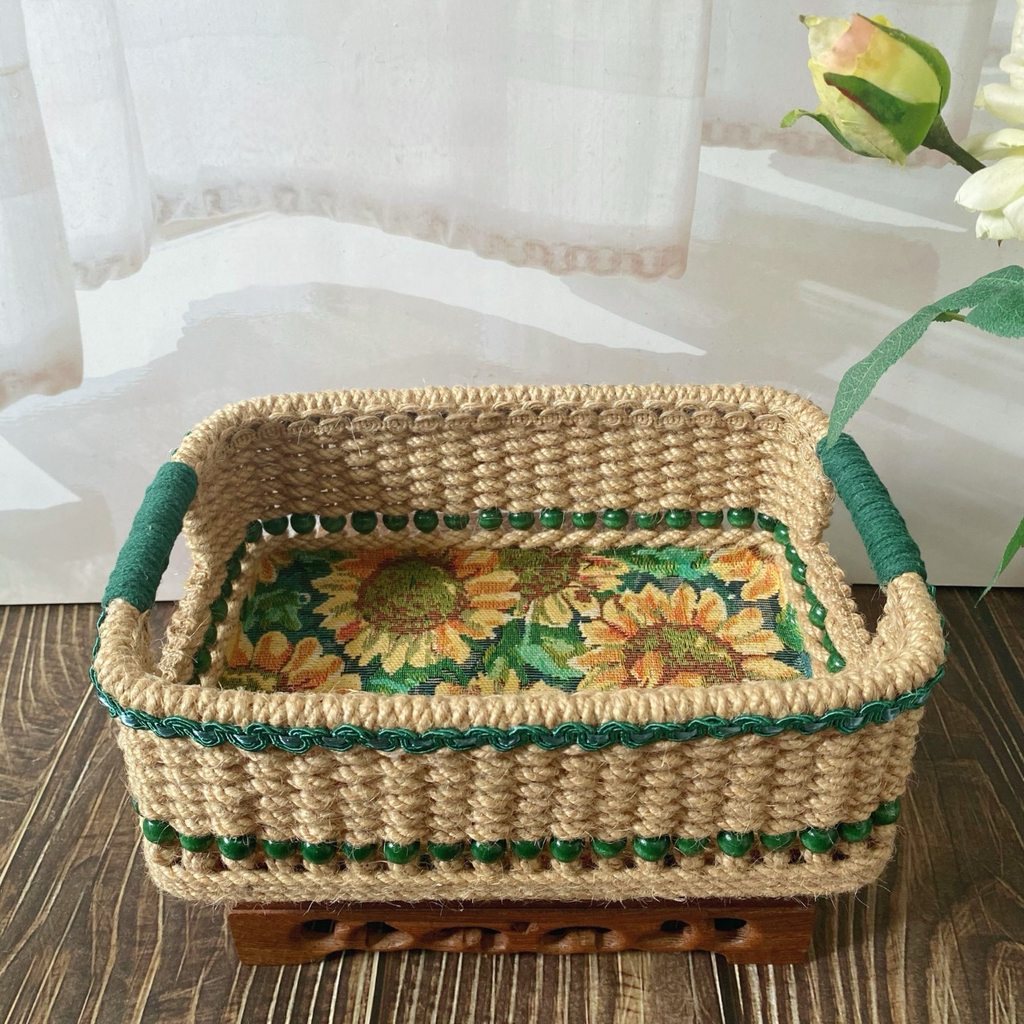 Handmade Sunflower Storage Basket | Hemp Rope | Medium Size