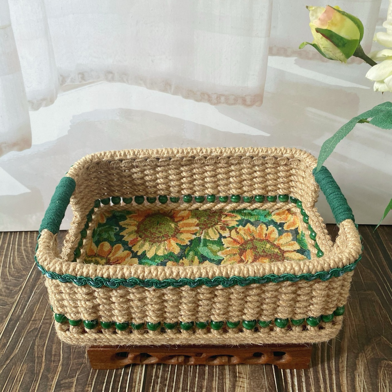 Handmade Rural Sunflower Storage Basket