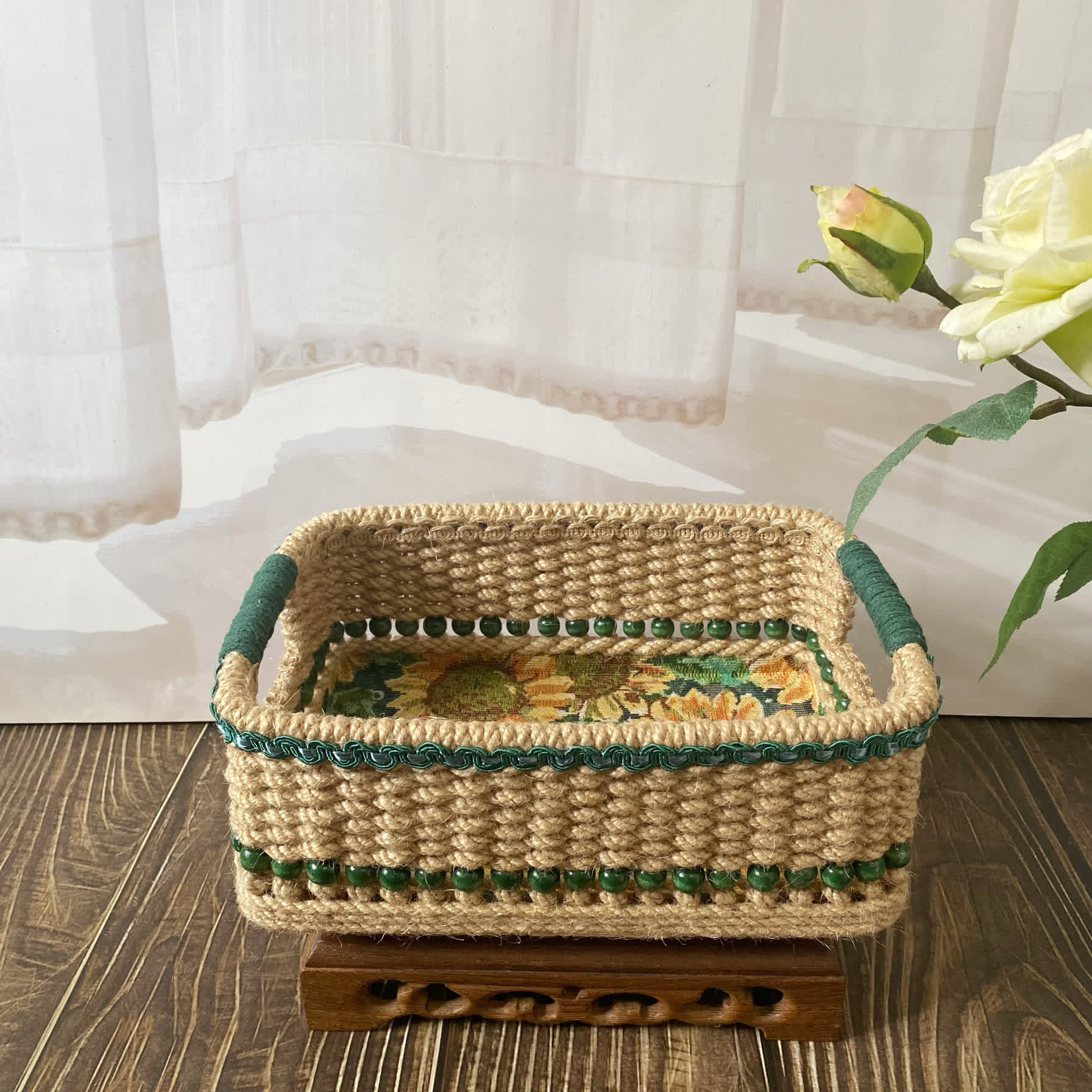 Handmade Rural Sunflower Storage Basket