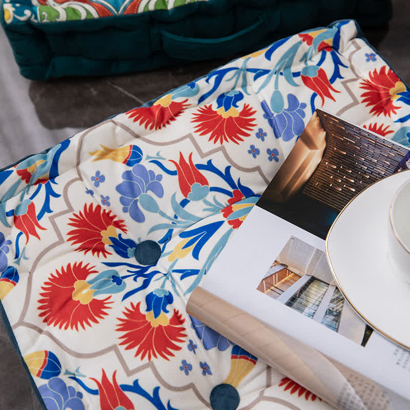 Morocco Style Floor Pillow | Cotton & Polypropylene Filling | 15" x 15" & 17" x 17"