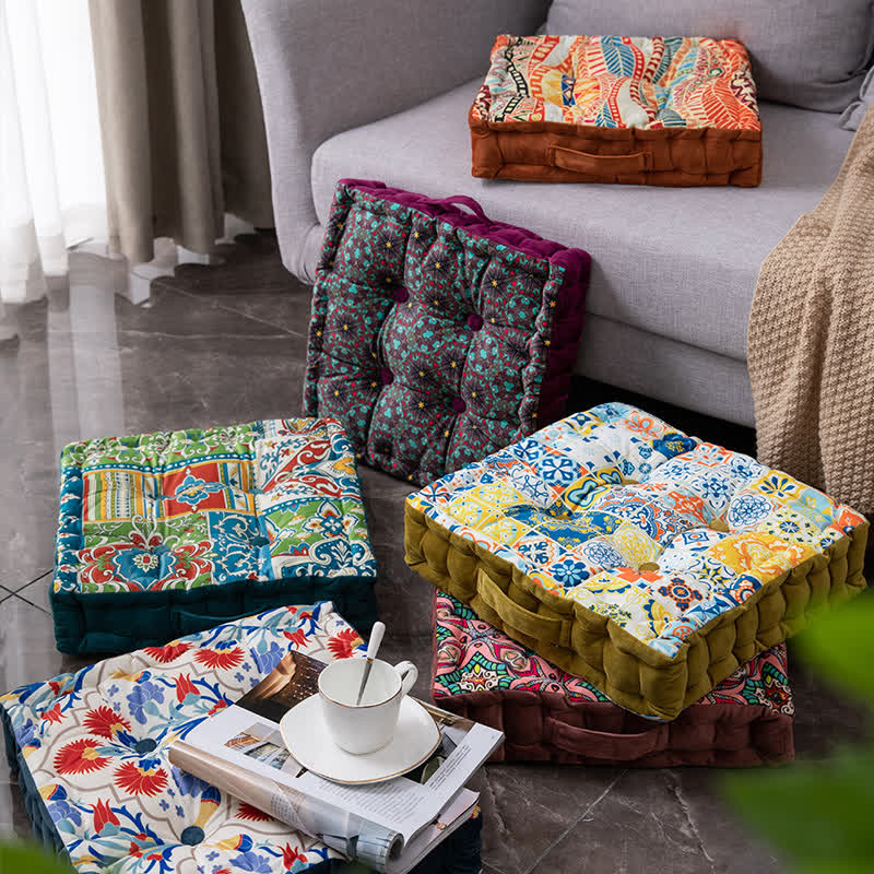 Morocco Style Floor Pillow | Cotton & Polypropylene Filling | 15" x 15" & 17" x 17"