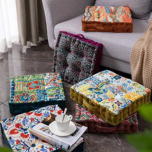 Morocco Style Floor Pillow | Cotton & Polypropylene Filling | 15" x 15" & 17" x 17"