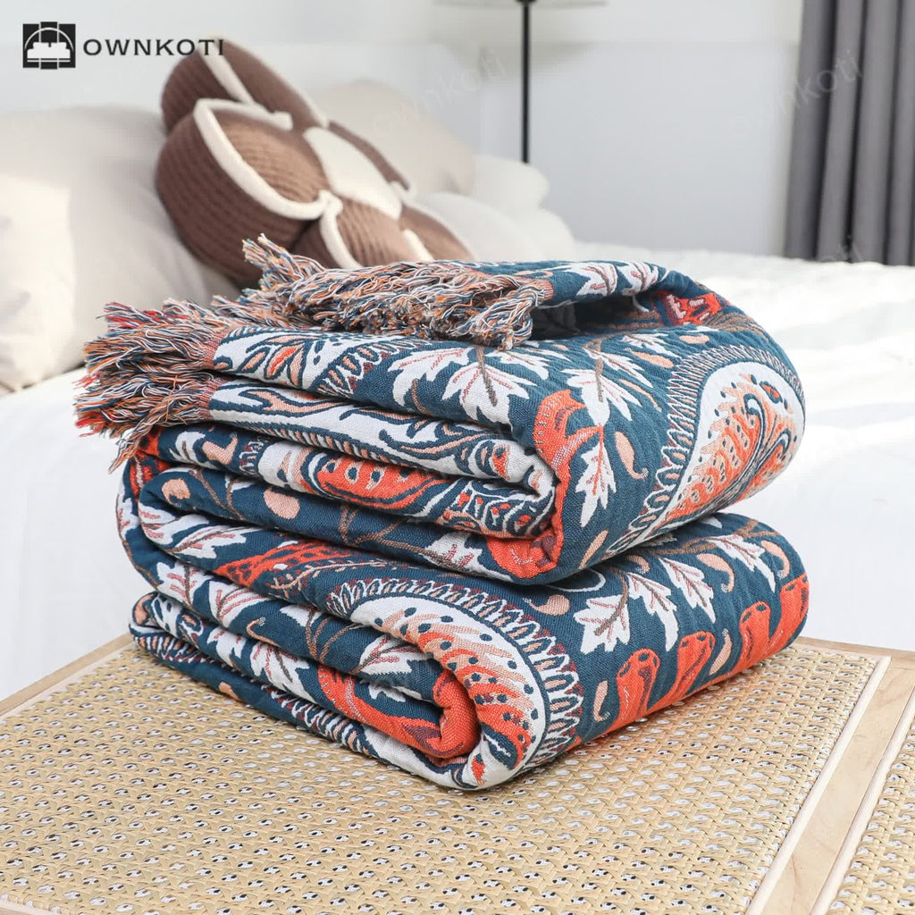 Paisley Elephant Tassel Cotton Sofa Blanket