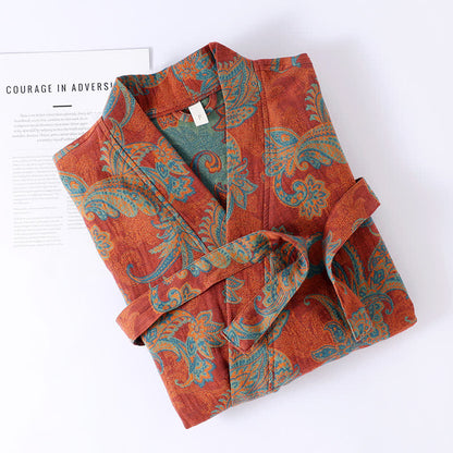Cotton Bathrobe | Quick-Dry Retro Jacquard | Relaxed Fit