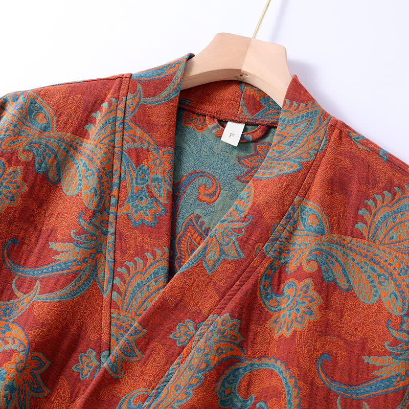 Cotton Bathrobe | Quick-Dry Retro Jacquard | Relaxed Fit