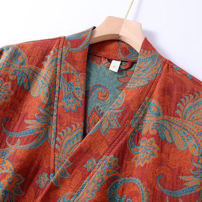 Cotton Bathrobe | Quick-Dry Retro Jacquard | Relaxed Fit