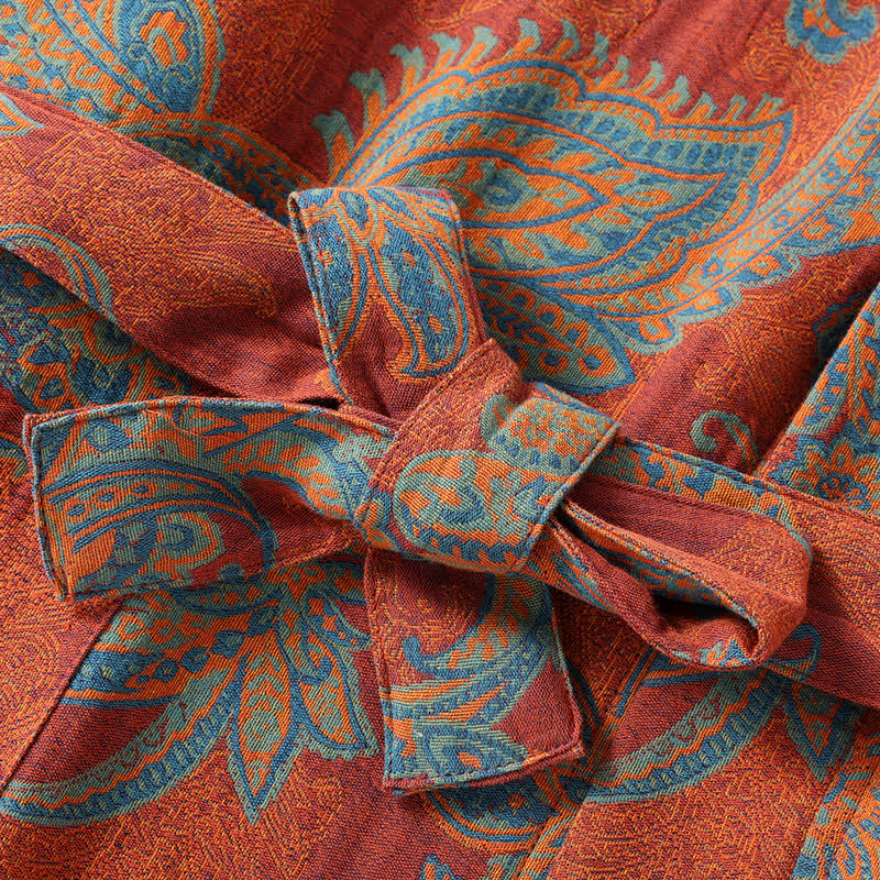 Cotton Bathrobe | Quick-Dry Retro Jacquard | Relaxed Fit