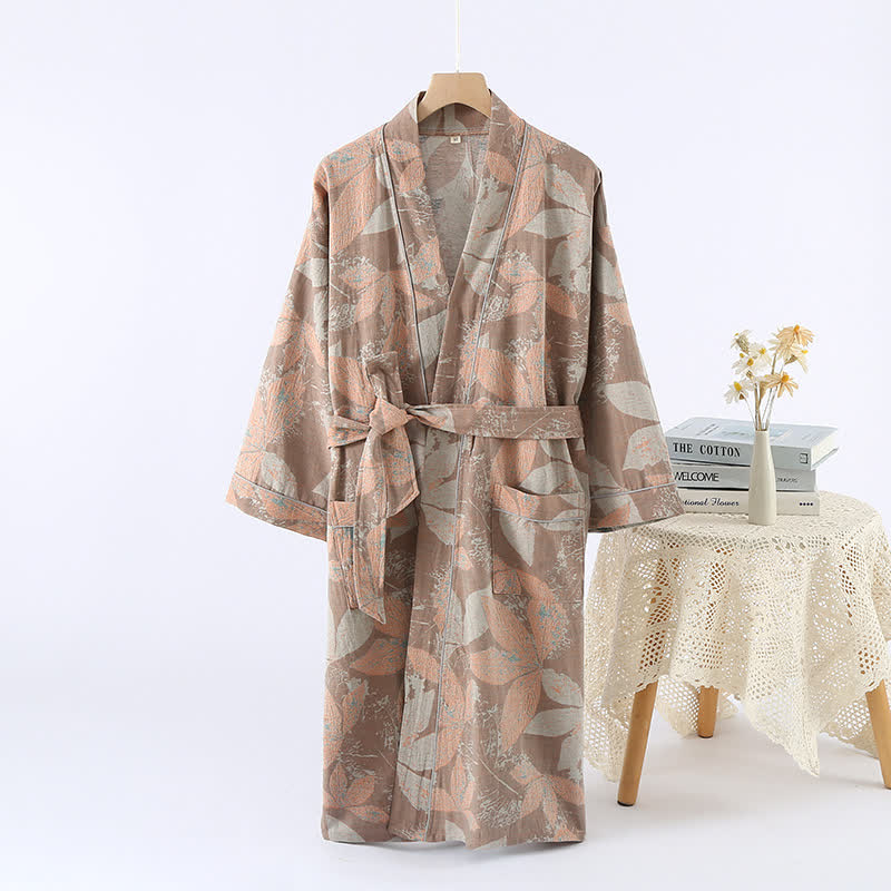 Jacquard Cotton Kimono Bathrobe | Soft & Breathable | Unisex Neutral Color