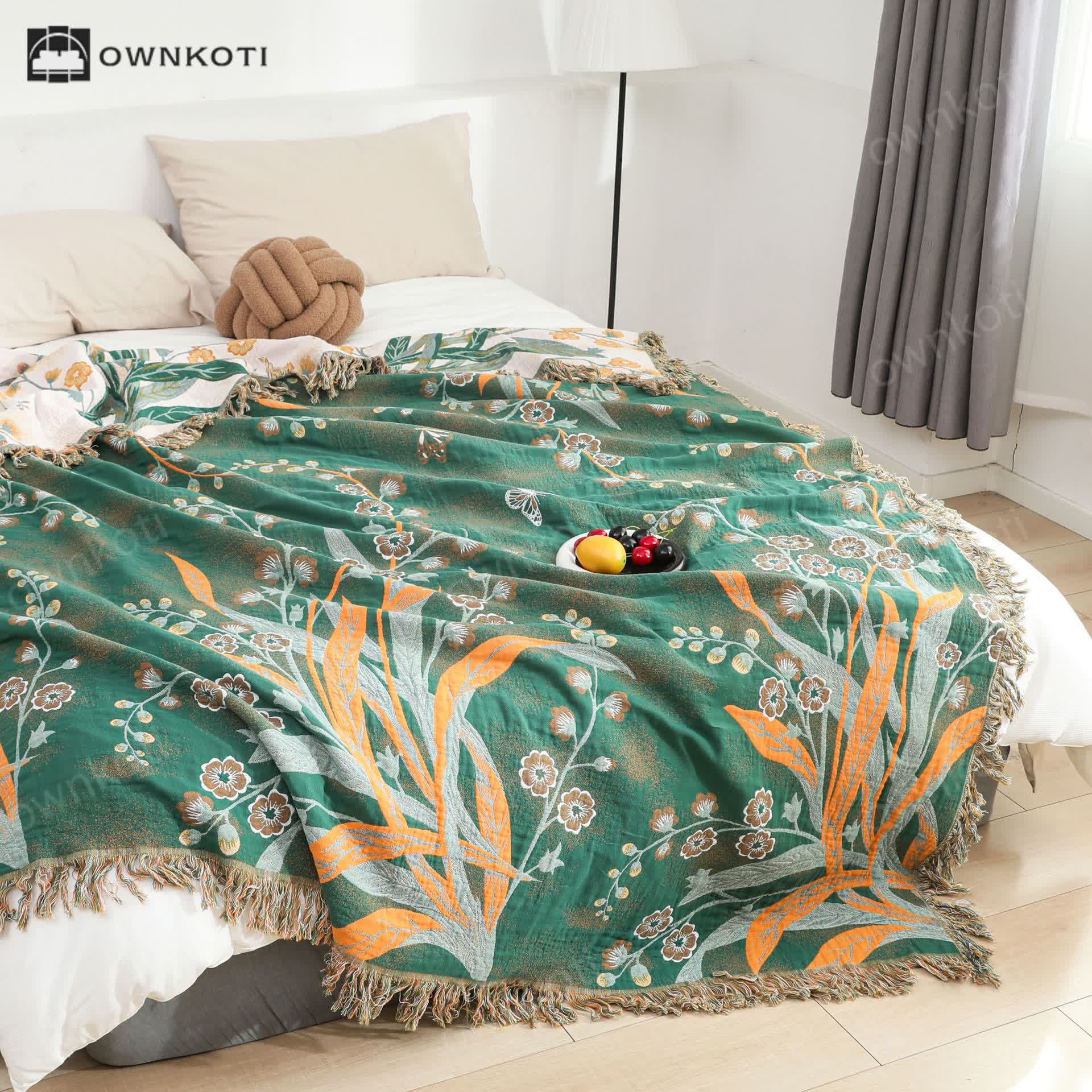 Reversible Tassel Refresh Grass Cotton Gauze Blanket