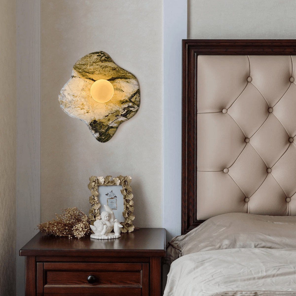 Emma Marble Wall Lamp | Green Marble & White Glass | G9