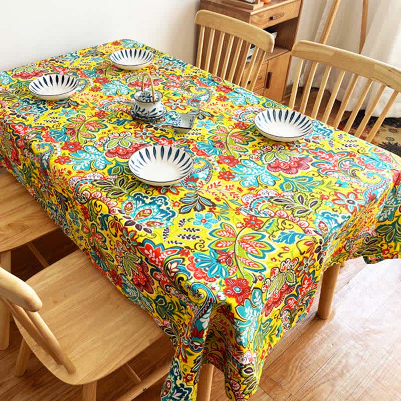 Boho Floral Tablecloth | Vibrant Design | Multiple Sizes