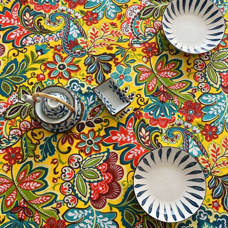 Boho Floral Tablecloth | Vibrant Design | Multiple Sizes