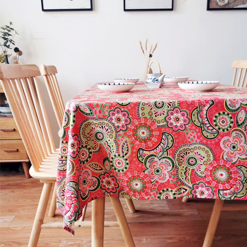 Vintage Boho Floral Pattern Tablecloth