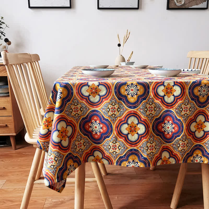Vintage Boho Floral Pattern Tablecloth