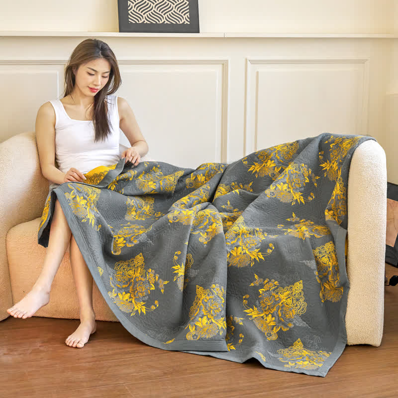 Cotton Gauze Blanket | Floral Design | 59" x 79"