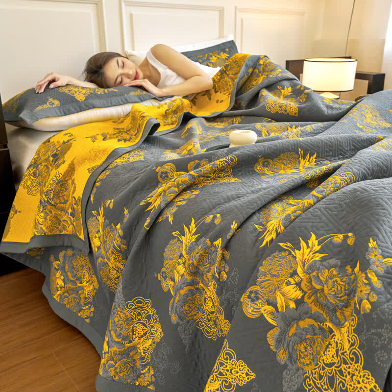 Cotton Gauze Blanket | Floral Design | 59" x 79"