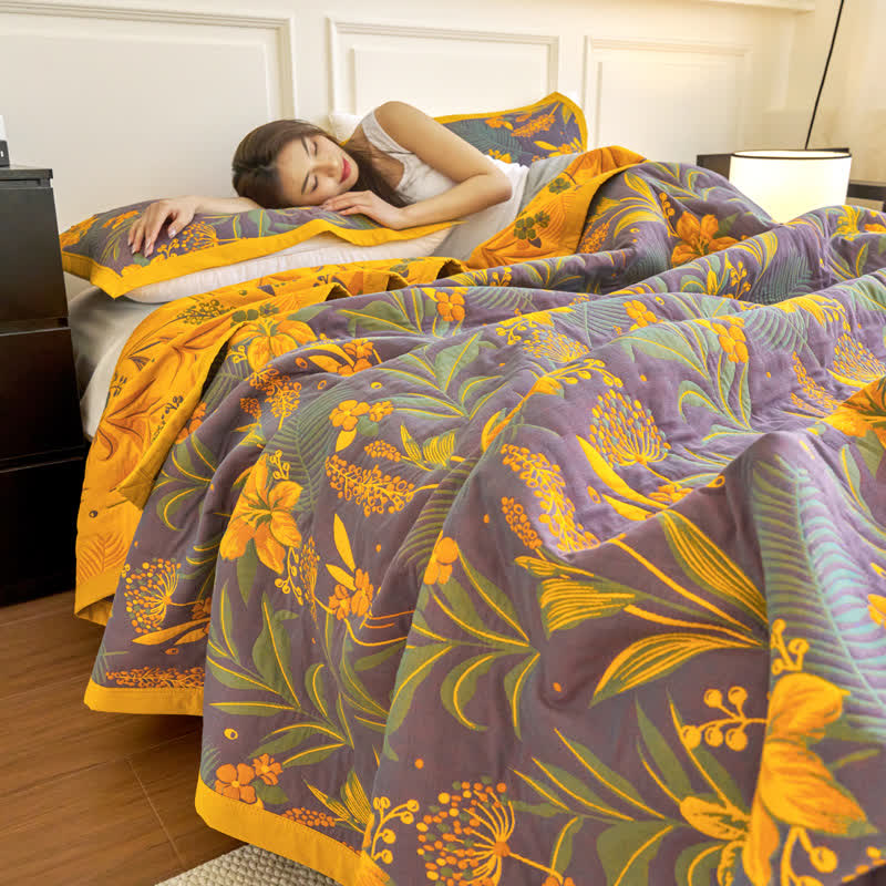 Cotton Gauze Floral Blanket | Soft & Lightweight | 59"x79"