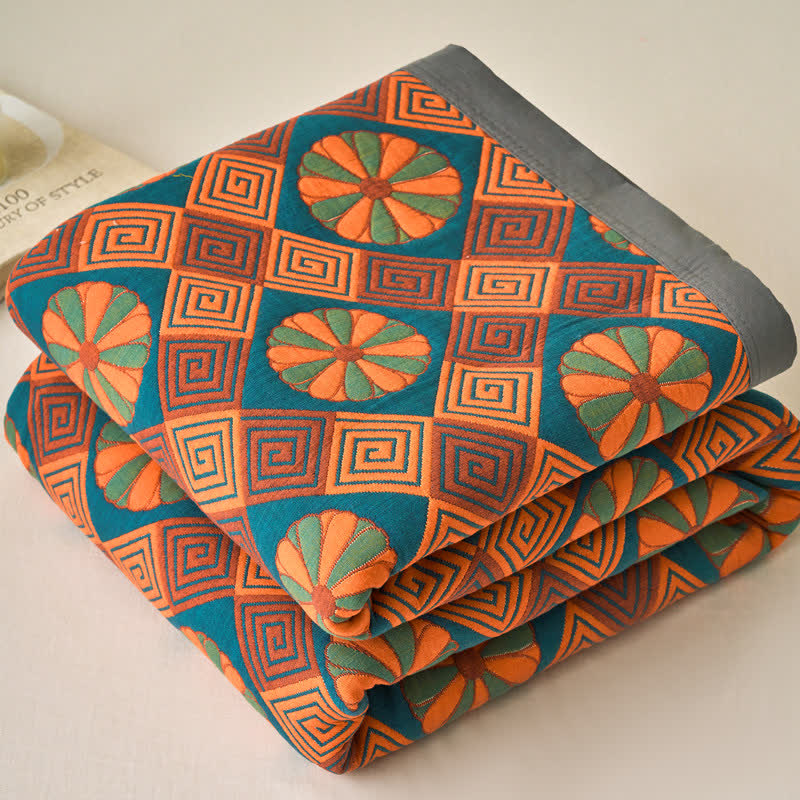 Cotton Gauze Reversible Vintage Blanket | Lightweight Retro Design | 59"x79"