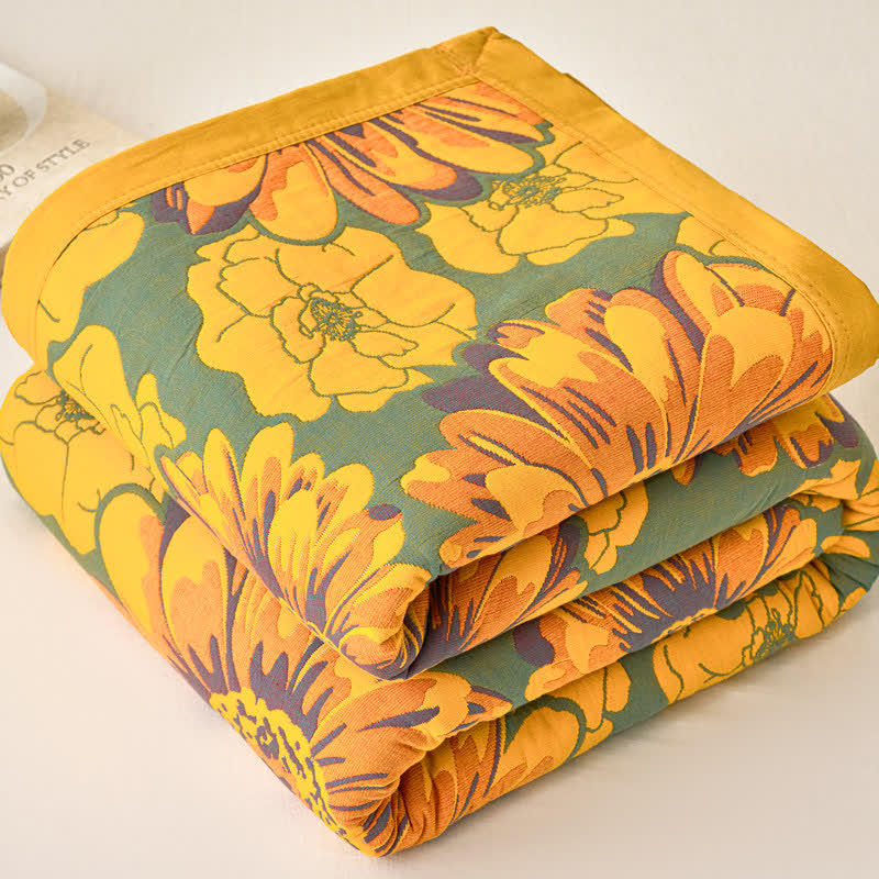 Reversible Cotton Gauze Blanket | Lightweight & Breathable | Floral Pattern