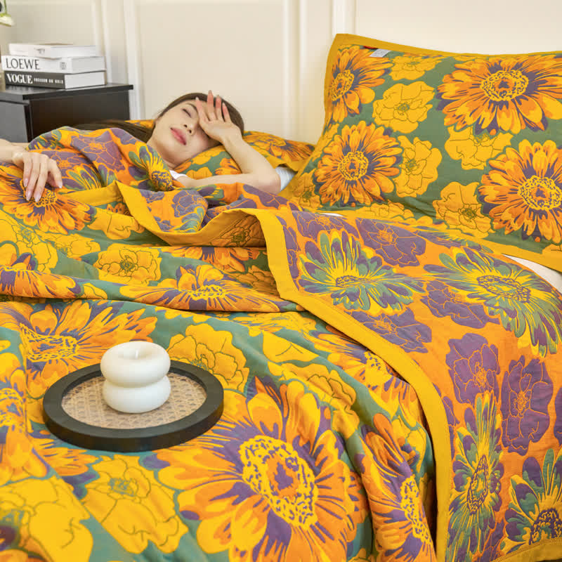 Reversible Cotton Gauze Blanket | Lightweight & Breathable | Floral Pattern