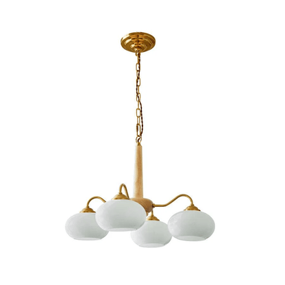 Persimmon Chandelier | Wood & Metal | Gold & Walnut Retro Style