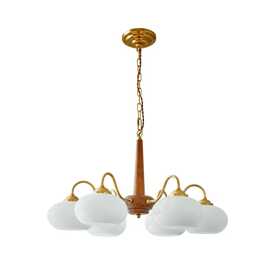 Persimmon Chandelier | Wood & Metal | Gold & Walnut Retro Style