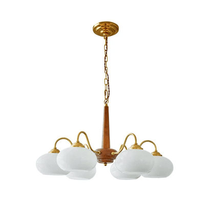 Persimmon Chandelier | Wood & Metal | Gold & Walnut Retro Style