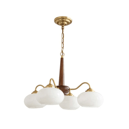 Persimmon Chandelier | Wood & Metal | Gold & Walnut Retro Style