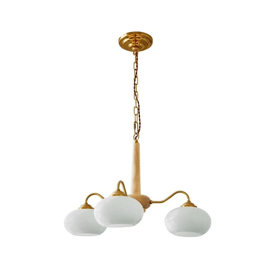 Persimmon Chandelier | Wood & Metal | Gold & Walnut Retro Style