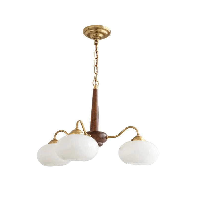 Persimmon Chandelier | Wood & Metal | Gold & Walnut Retro Style