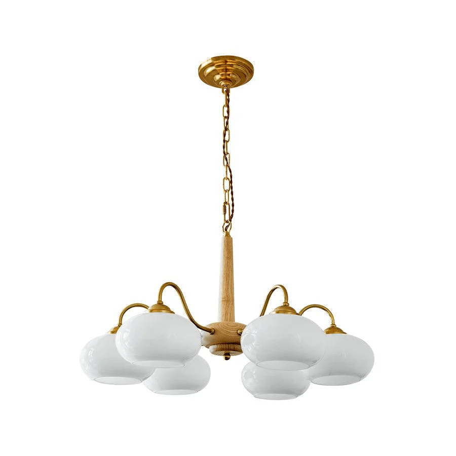 Persimmon Chandelier | Wood & Metal | Gold & Walnut Retro Style