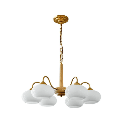 Persimmon Chandelier | Wood & Metal | Gold & Walnut Retro Style