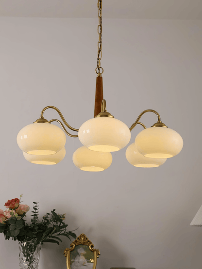 Persimmon Chandelier | Wood & Metal | Gold & Walnut Retro Style