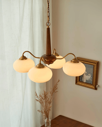 Persimmon Chandelier | Wood & Metal | Gold & Walnut Retro Style