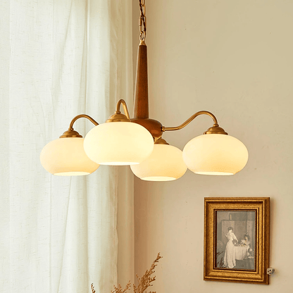Persimmon Chandelier | Wood & Metal | Gold & Walnut Retro Style